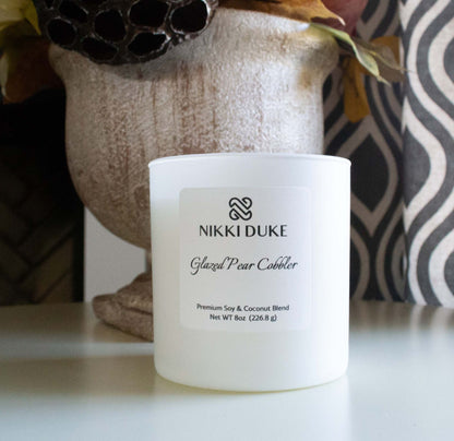 Nikki Duke Glazed Pear Cobbler 8 oz Premium Soy + Coconut Candle